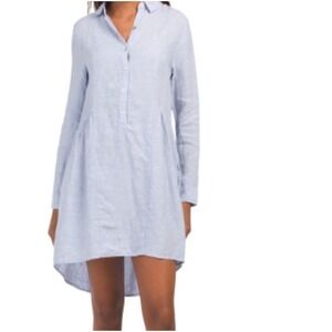 HALSTON 100% Linen Long Sleeve Button Down Shirt Dress Light Blue Size Large